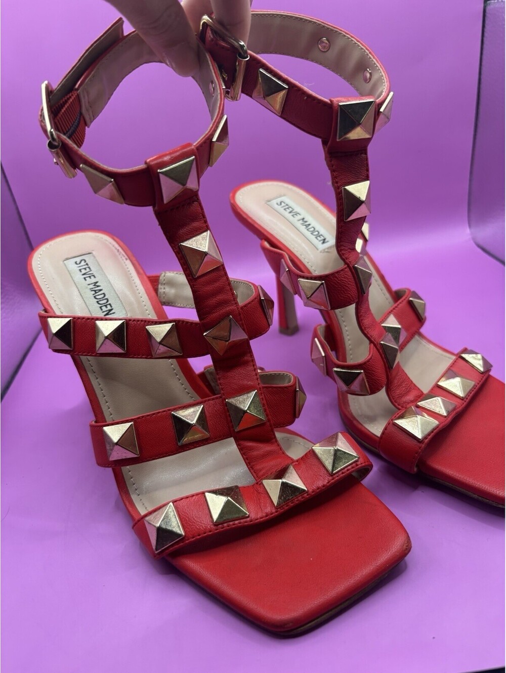 Steve Madden Red Studded Strappy High Heel Sandals